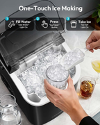 Black Portable Countertop Nugget Ice Maker with Handle, Ice Ready in 6 Minutes, 33Lbs Daily Ice Output, Removable Top Cover, Self-Cleaning Pellet Ice Machine with Basket & Scoop, Ideal for Home Party RV Camping