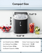 Black Portable Countertop Nugget Ice Maker with Handle, Ice Ready in 6 Minutes, 33Lbs Daily Ice Output, Removable Top Cover, Self-Cleaning Pellet Ice Machine with Basket & Scoop, Ideal for Home Party RV Camping
