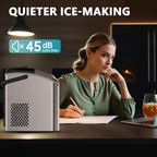 Silver Portable Countertop Nugget Ice Maker with Handle, Ice Ready in 6 Minutes, 34Lbs Daily Production, Removable Top Cover, Auto-Cleaning Pellet Ice Machine with Basket & Scoop, Suitable for Home Party RV Camping
