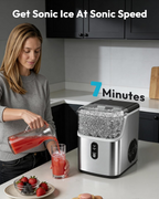 Stainless Steel Countertop Nugget Ice Maker, Ready in 7 Minutes, 35Lbs Daily Output, Self-Cleaning Pellet Ice Machine with Ice Scoop and Basket, Portable Pebble Ice Maker for Household Use