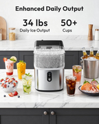 Stainless Steel Countertop Nugget Ice Maker, Ready in 7 Minutes, 35Lbs Daily Output, Self-Cleaning Pellet Ice Machine with Ice Scoop and Basket, Portable Pebble Ice Maker for Household Use