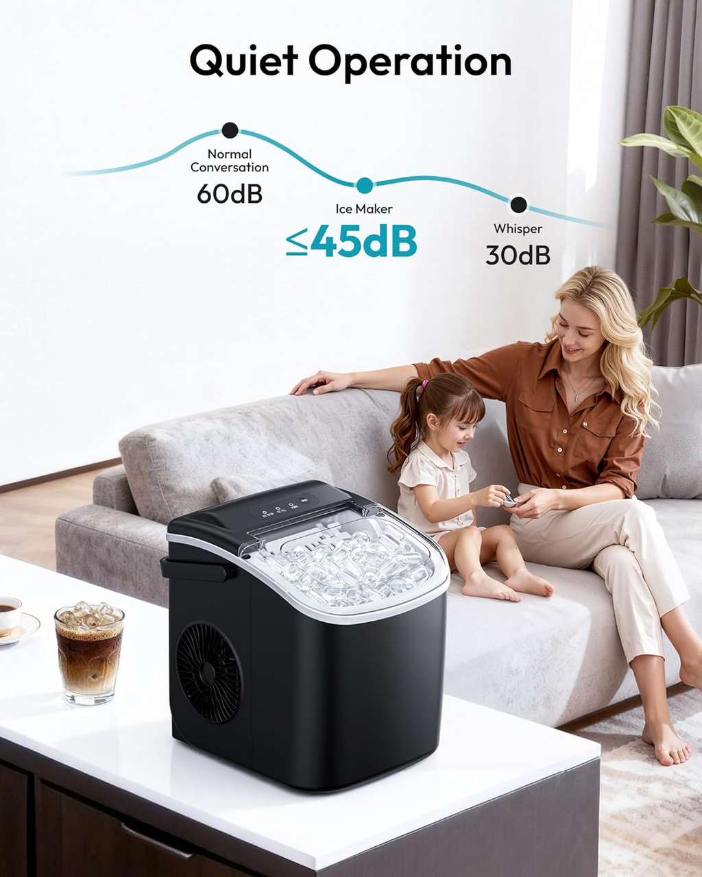 Black Portable Countertop Ice Maker with Handle, 26Lbs Daily Ice Yield, 9 Cubes Ready in 6 Minutes, Auto-Cleaning Ice Machine with Basket & Scoop, Great for Home Kitchen Camping RV